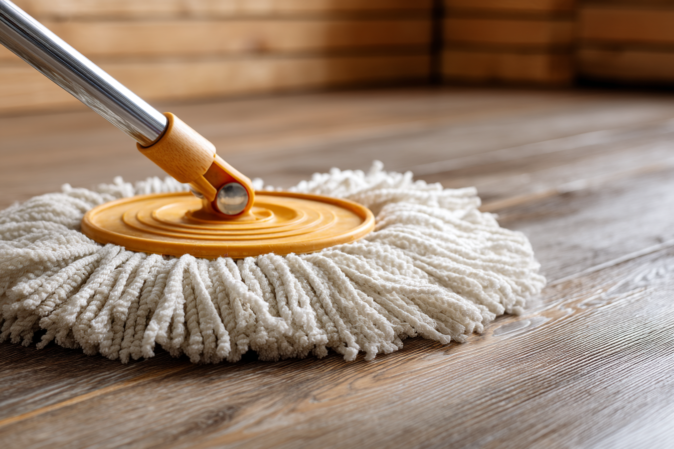Parke temizliği yapan mikrofiber mop